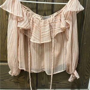 Flying Tomato Peach Striped Ruffle Blouse